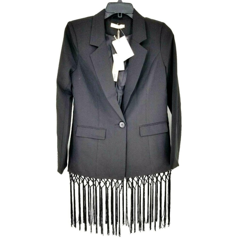 Black Fringe Hem Women's Blazer Jacket